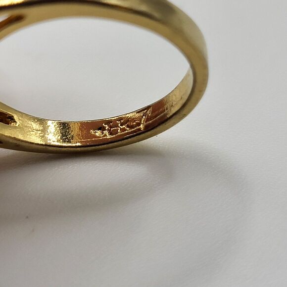 1960's UNCAS Costume Cocktail Ring Faux Navette Opals Clear Rhinestones Gold 7 - Picture 6 of 8